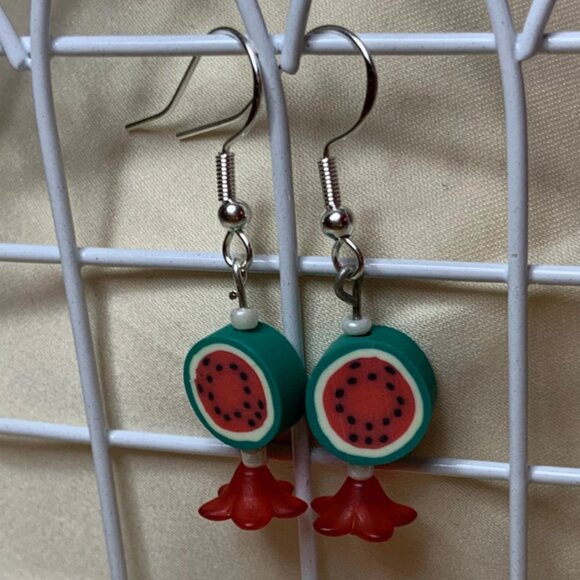Watermelon Flower Drops Matching Earrings - Picture 2 of 2